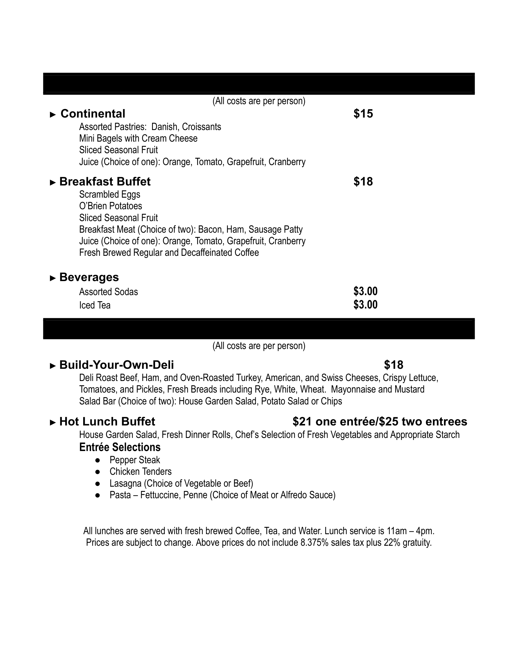 Banquet Menu Party- Durango Hills