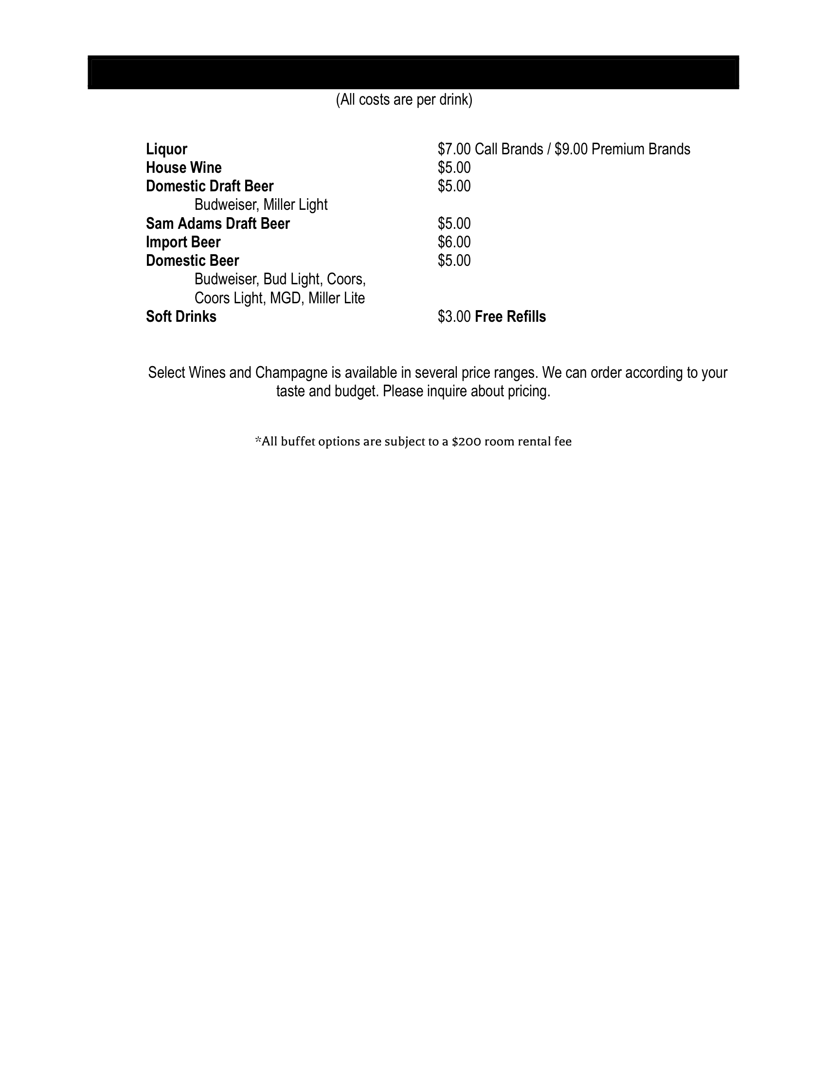 Banquet Menu Party- Durango Hills