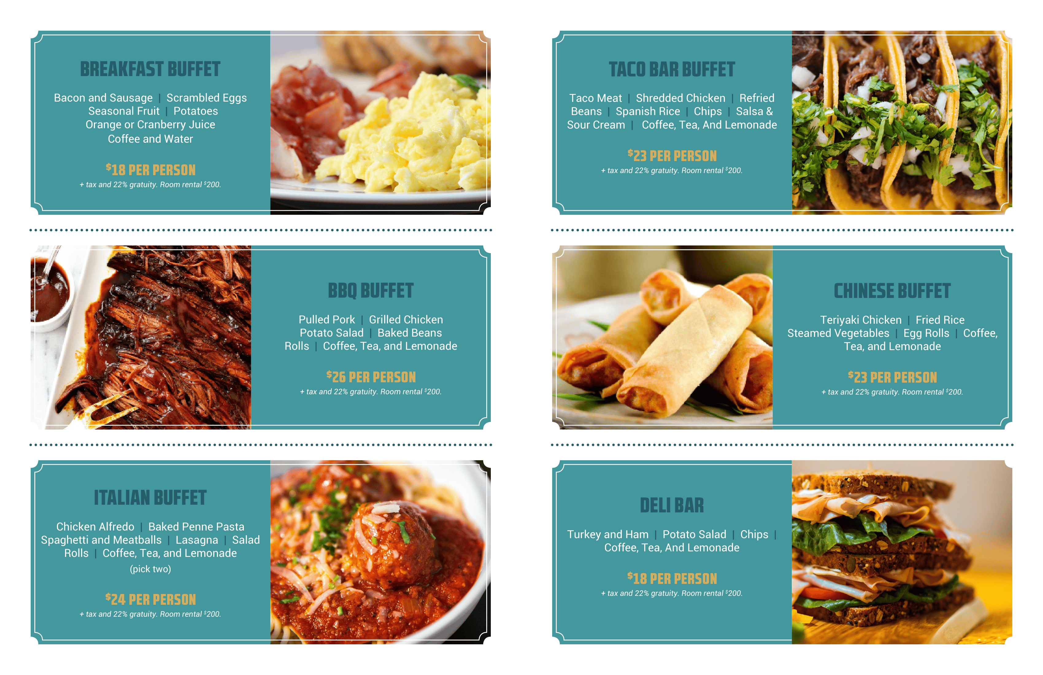 Durango Hills Banquet Golf Events Menu